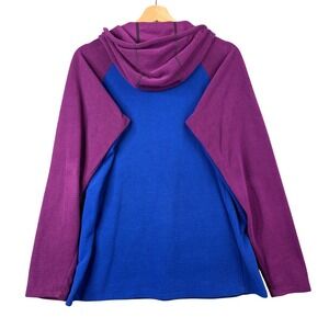 Melanzana Microgrid Hoodie Womens Large Blue Purple Colorblock Fleece Pullover